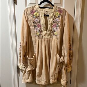 Free People Ivory embroidered dress in light pink velvet